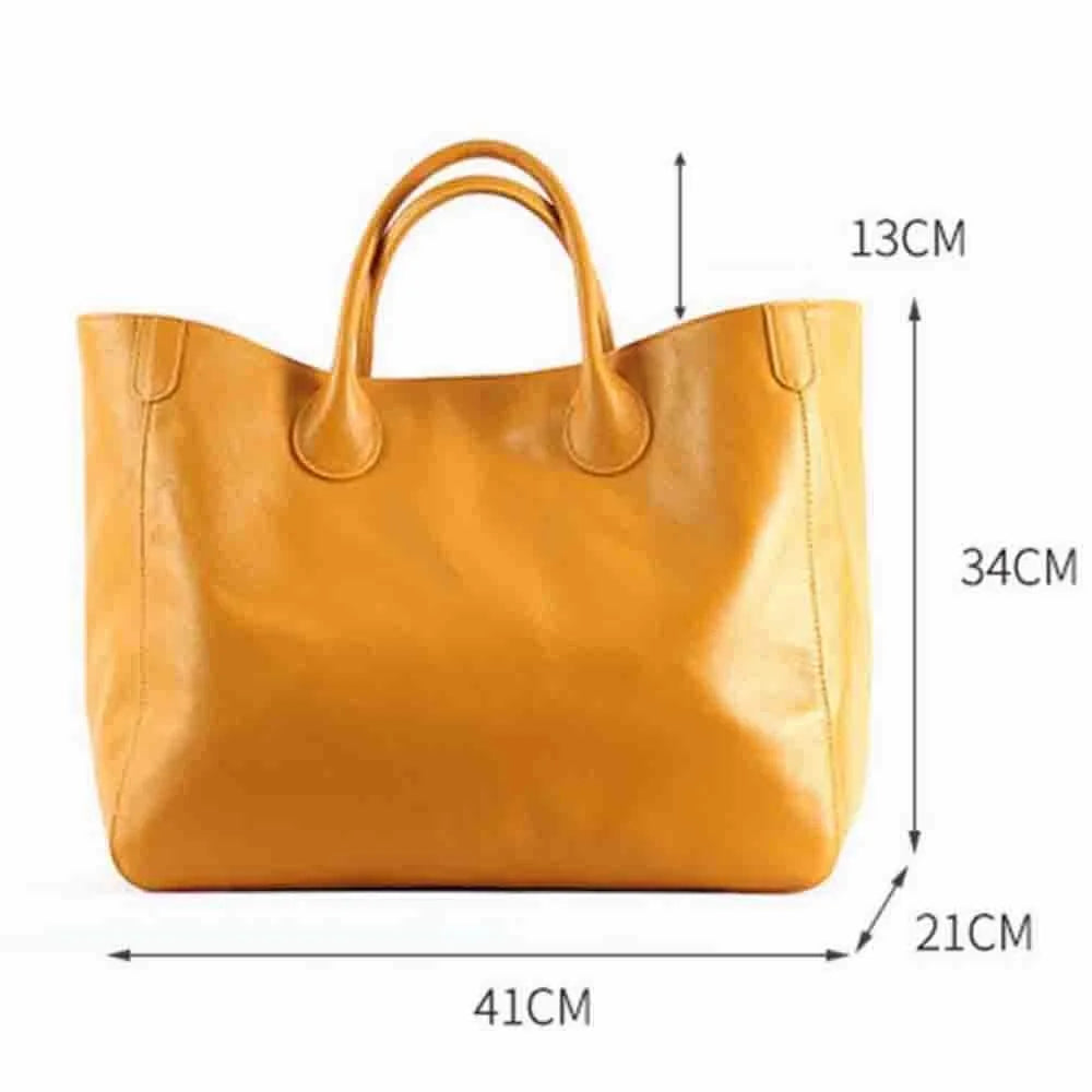 Oversized 41cm Big Women Tote Bag 100% Natural Leather Top Cow Hide Leather Handbag Luxury Lady Travel Bag Daily New - Luggage Travel Bags by eprolo | Available at Handbags Specialist Headquarter