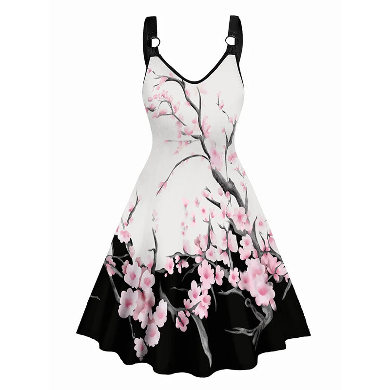 Dressfo Women's Summer Dresses Halloween Rose Injured Skull Print Hem -  by Dressfo Gothic Clothing Store | Available at Handbags Specialist Headquarter