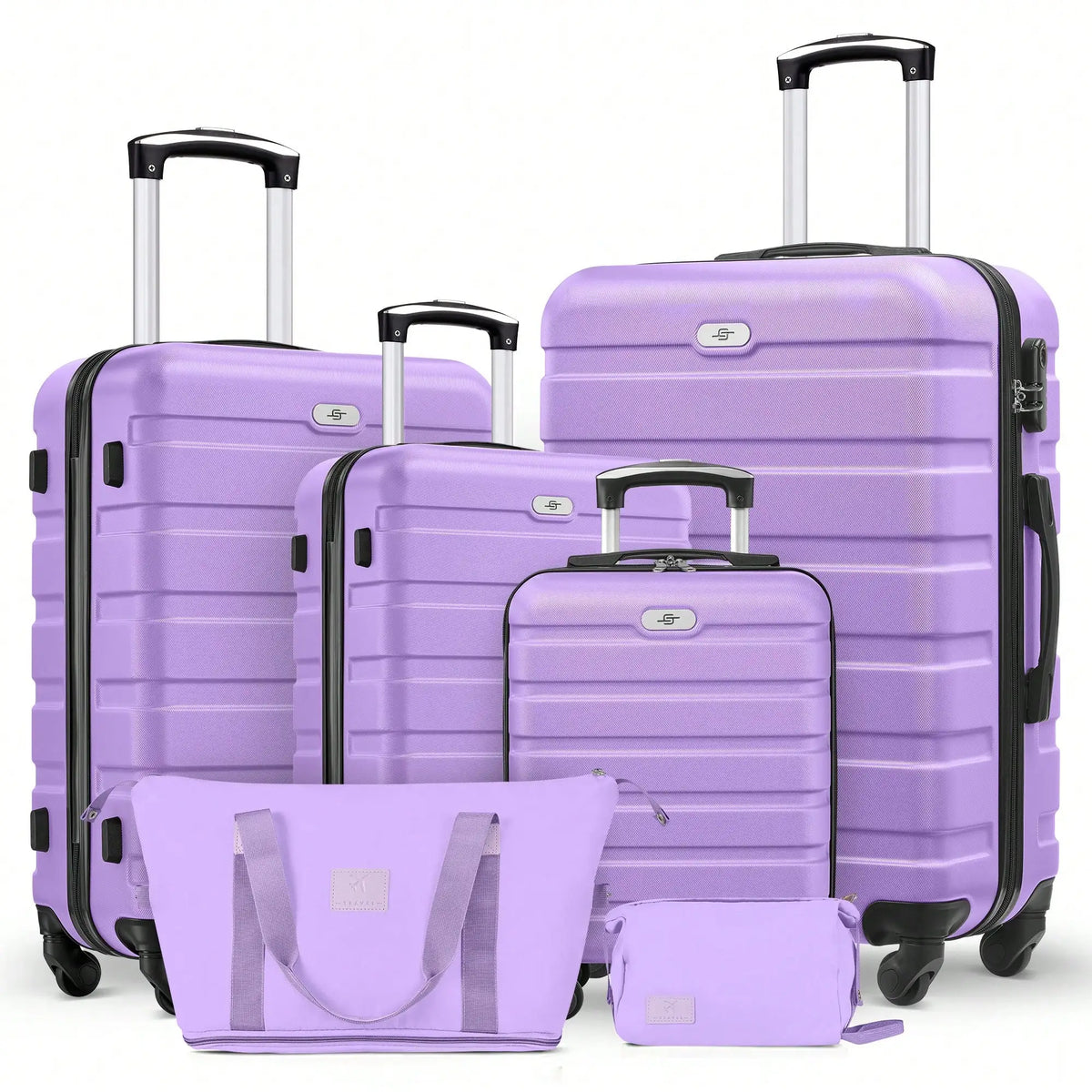 6-Piece Hardside Luggage Set – ABS Spinner Suitcases with 2 Travel Bags (16/20/24/28 in.)