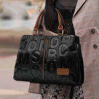 Aidrani Letter Embossed Genuine Leather Tote Bag