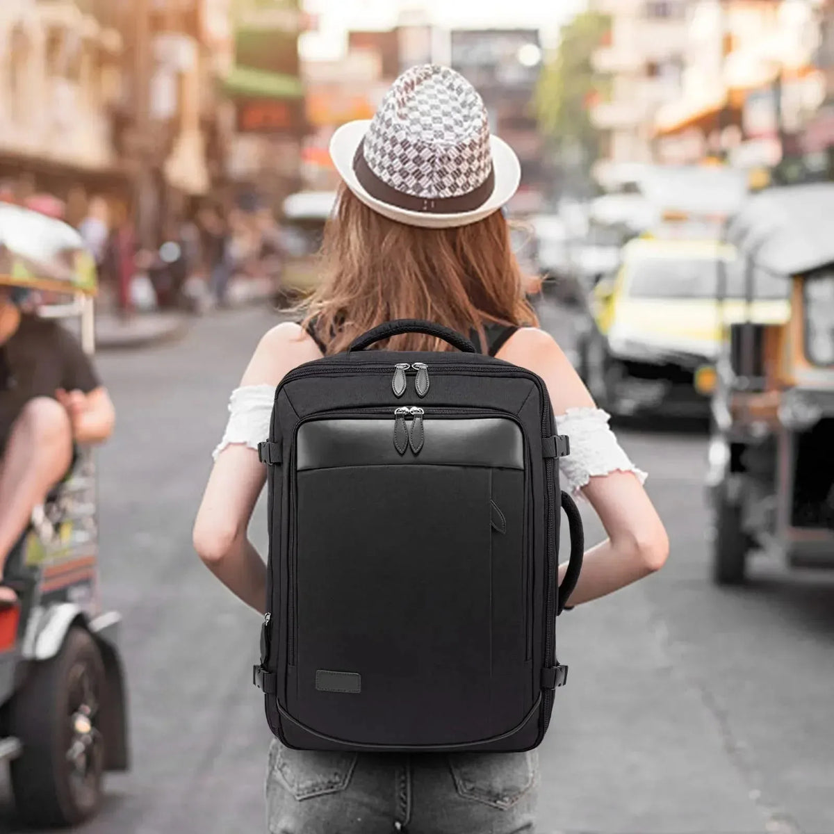 40L expandable waterproof travel backpack with laptop compartment and suitcase-style opening