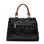 Aidrani Letter Embossed Genuine Leather Tote Bag