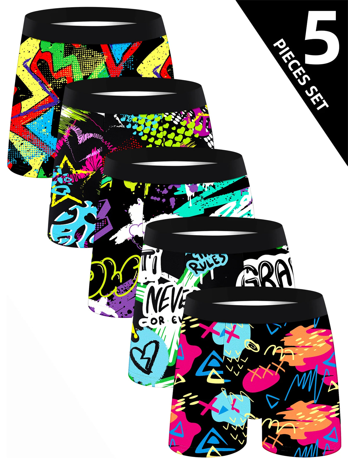Men's colorful boxer briefs set, five-piece vibrant underwear pack