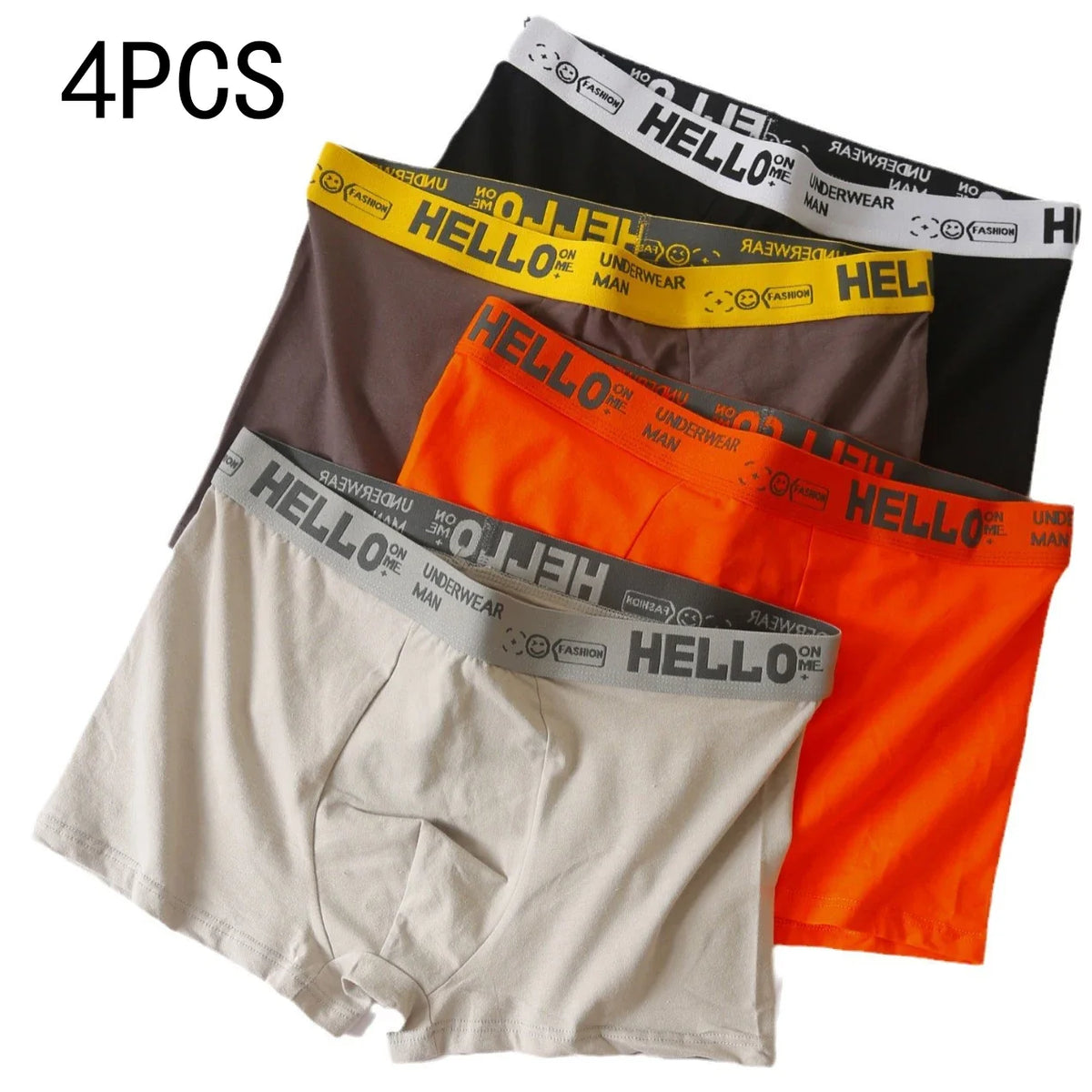 Men's solid color antibacterial underwear set, four-piece breathable boxer briefs