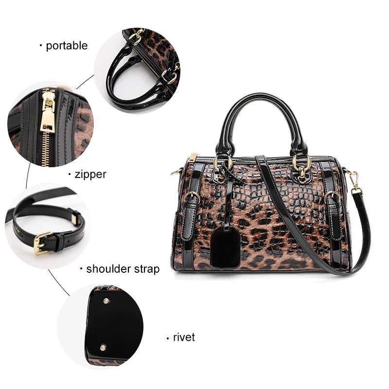Leopard Print Cowhide Handbag for Women