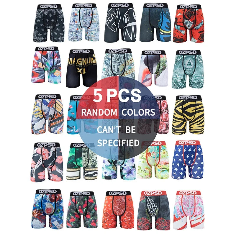 Men's printed boxer briefs set, five-piece patterned underwear collection