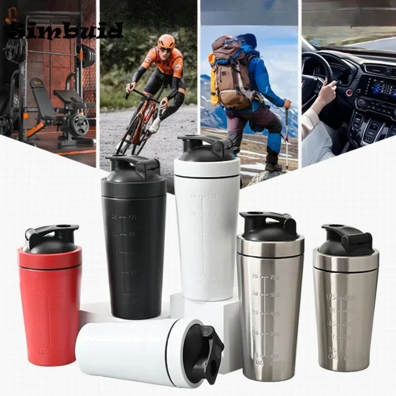 500ML/750ML Stainless Steel Protein Powder Shaker Bottle with Steel Ball and Scale Leak Proof Gym Fitness Sport Whey Shakes Cup - Water Bottles by Stone's Store | Available at Handbags Specialist Headquarter