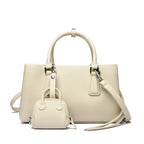 Genuine leather women's shoulder and crossbody tote with matching wallet, large capacity oxhide bag