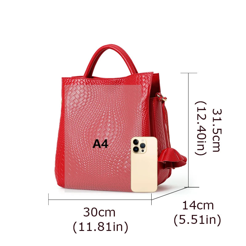Aidrani genuine leather women's handbag with woven pattern and large interior capacity