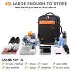 40L expandable waterproof travel backpack with laptop compartment and suitcase-style opening