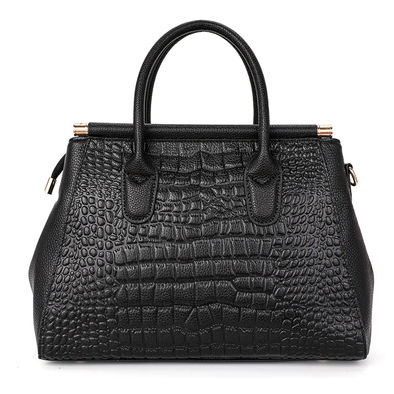 Aidrani Black Crocodile Pattern Large Handbag