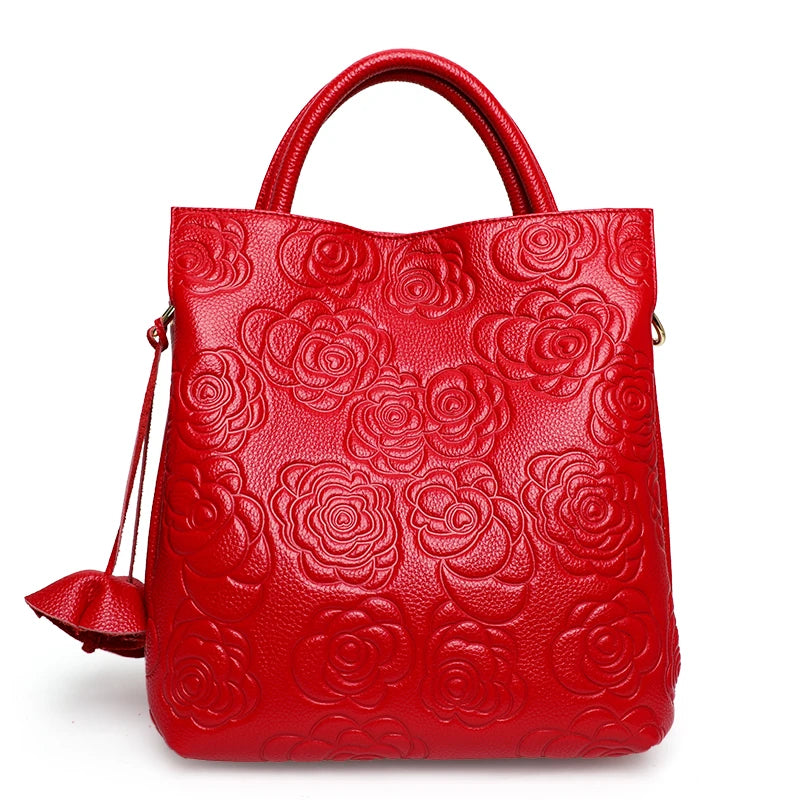 Aidrani Floral Print Cowhide Leather Tote Bag