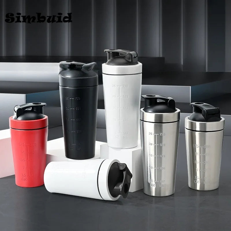 500ML/750ML Stainless Steel Protein Powder Shaker Bottle with Steel Ball and Scale Leak Proof Gym Fitness Sport Whey Shakes Cup - Water Bottles by Stone's Store | Available at Handbags Specialist Headquarter