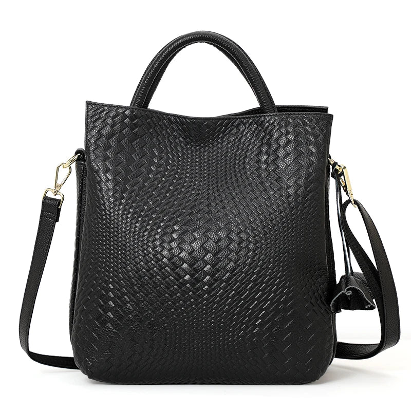 Aidrani genuine leather women's handbag with woven pattern and large interior capacity