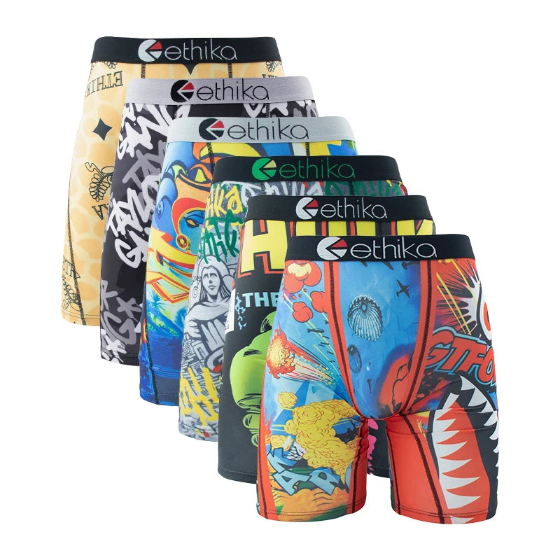 Men's printed boxer trunks set, six-piece breathable patterned trunks