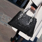 Aidrani Rose Embossed Leather Tote with Snakeskin Handles