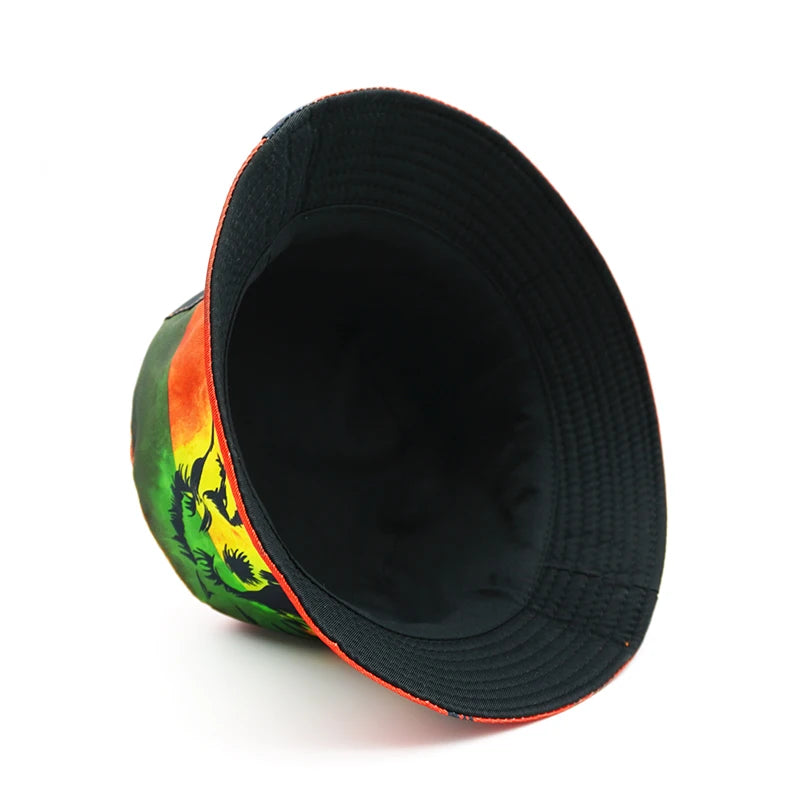 Rasta lion reversible bucket hat with One Love print and outdoor sun protection