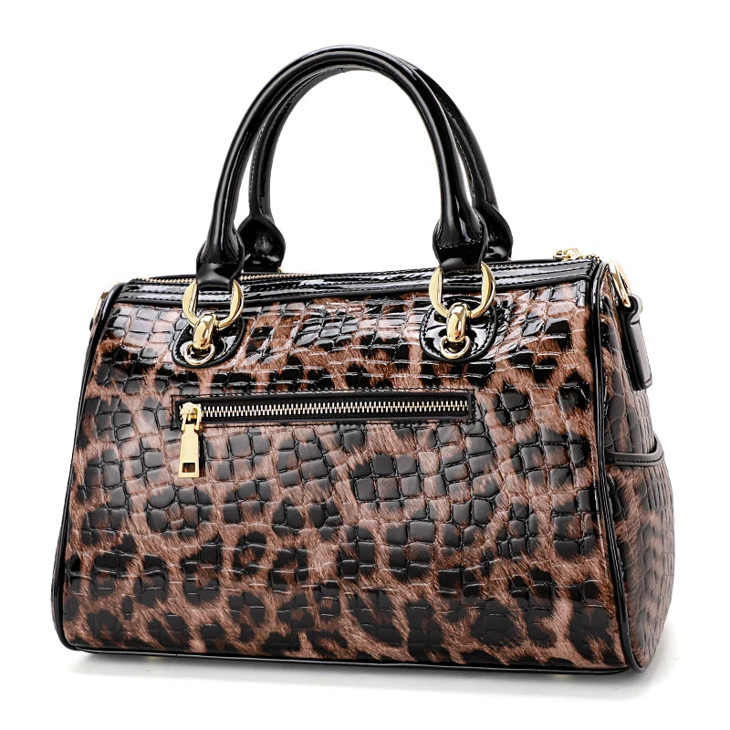 Leopard Print Cowhide Handbag for Women