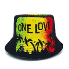 Rasta lion reversible bucket hat with One Love print and outdoor sun protection