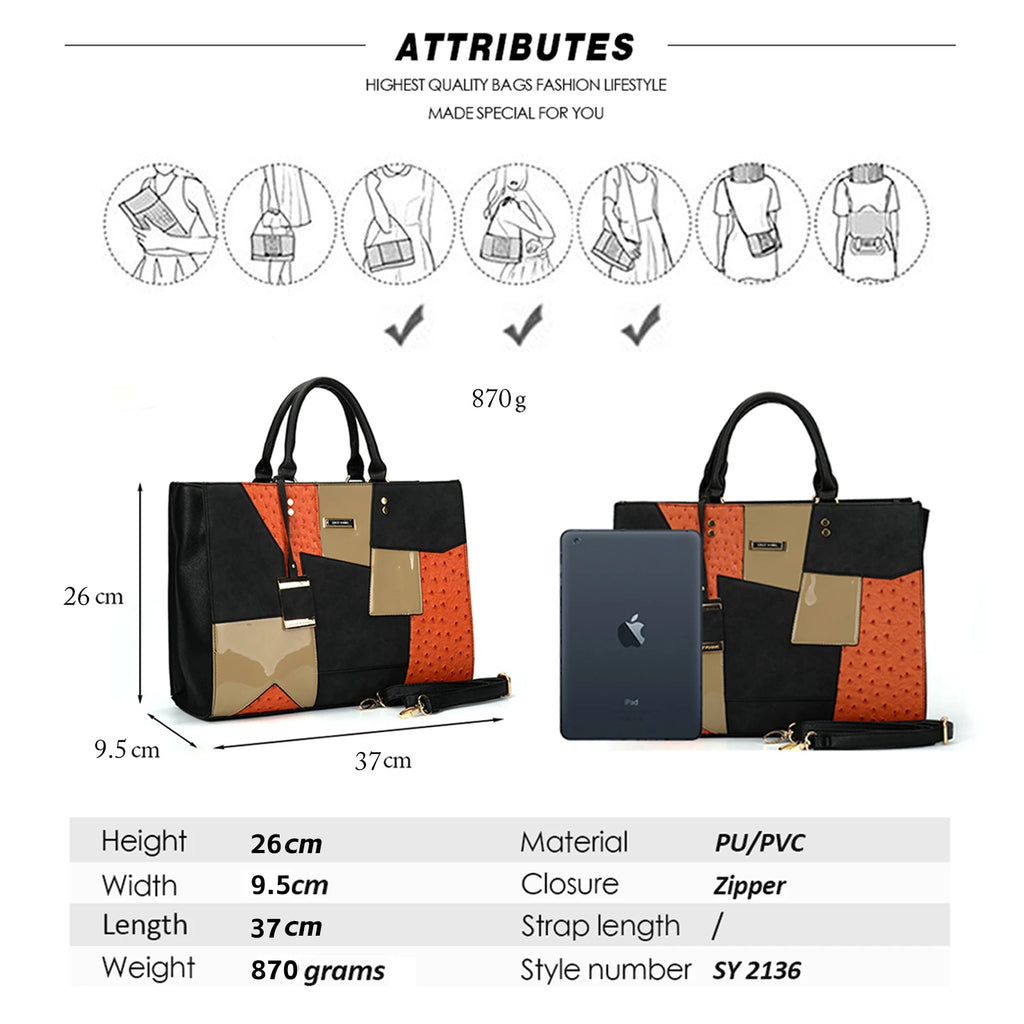Large Ladies Triple-use Crossbody Satchel Handbag