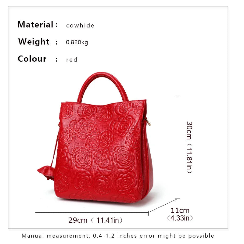 Aidrani Floral Print Cowhide Leather Tote Bag
