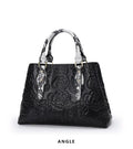 Aidrani Rose Embossed Leather Tote with Snakeskin Handles
