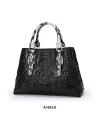 Aidrani Rose Embossed Leather Tote with Snakeskin Handles