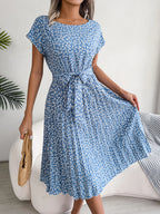 Women Spring Summer Short Sleeve High Waist Chic Dress Fashion Floral Pleated A Line Long Dress -  by Hey Whoops Store | Available at Handbags Specialist Headquarter