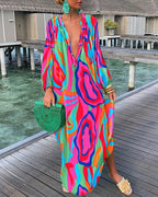Elegant Women's Maxi Dresses 2024 Summer Casual Fashion  V Neck Long Vacation Beach Dress -  by Shop1102771739 Store | Available at Handbags Specialist Headquarter