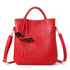 Aidrani genuine leather women's handbag with woven pattern and large interior capacity