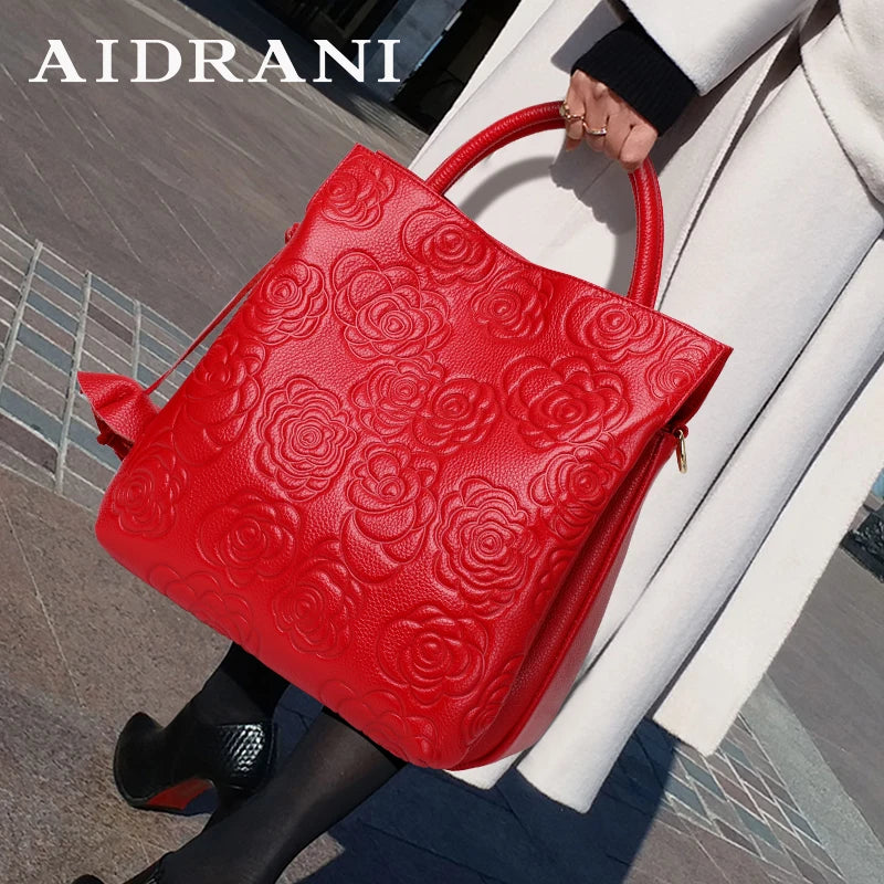 Aidrani Floral Print Cowhide Leather Tote Bag