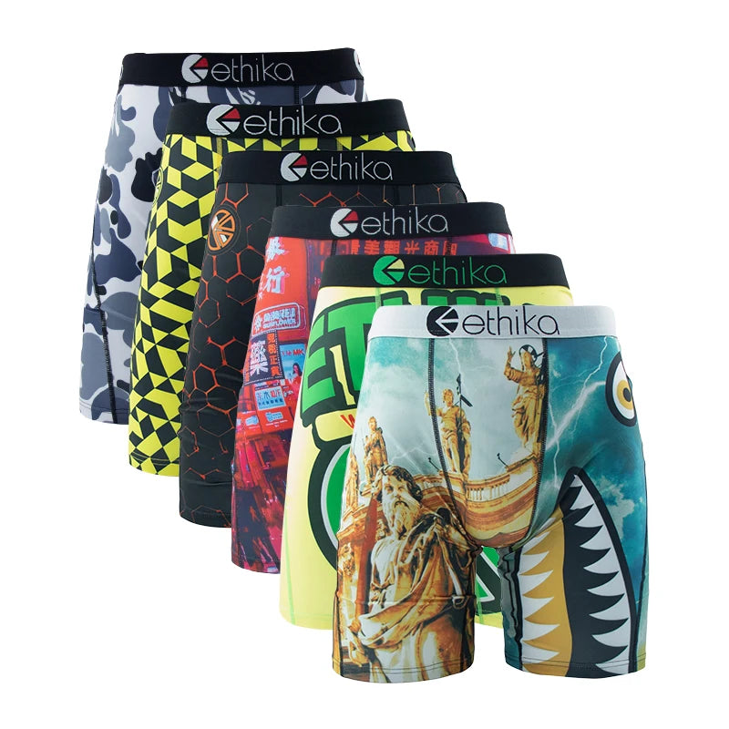 Men's printed boxer trunks set, six-piece breathable patterned trunks