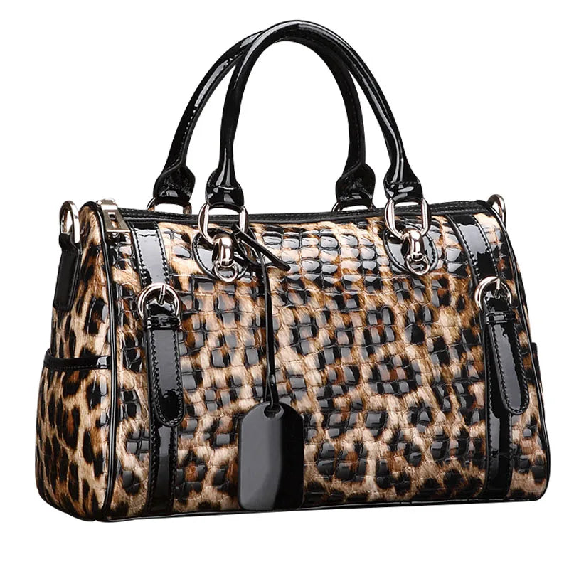 Leopard Print Cowhide Handbag for Women