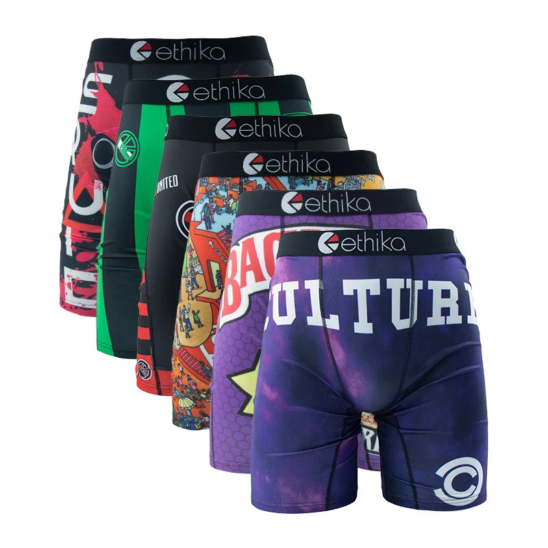 Men's printed boxer trunks set, six-piece breathable patterned trunks