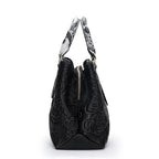 Aidrani Rose Embossed Leather Tote with Snakeskin Handles