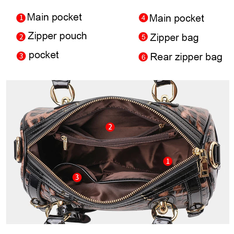 Leopard Print Cowhide Handbag for Women