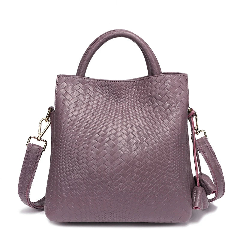 Aidrani genuine leather women's handbag with woven pattern and large interior capacity