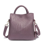 Aidrani genuine leather women's handbag with woven pattern and large interior capacity