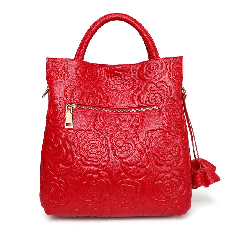 Aidrani Floral Print Cowhide Leather Tote Bag