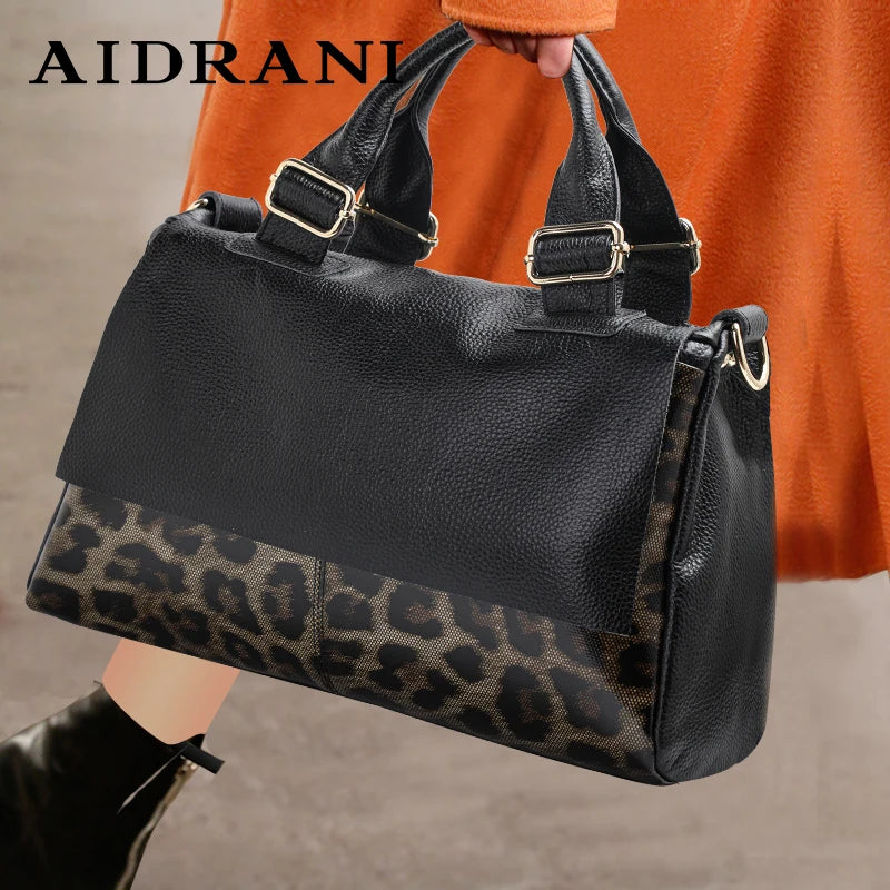 Aidrani Leopard Print Genuine Leather Women's Handbag