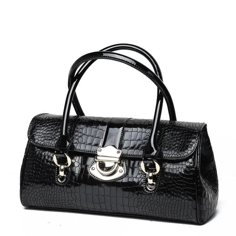 Aidrani Croc-Embossed Patent Leather Barrel Bag