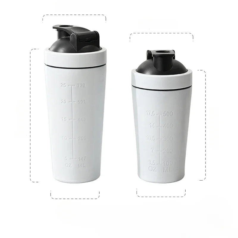 500ML/750ML Stainless Steel Protein Powder Shaker Bottle with Steel Ball and Scale Leak Proof Gym Fitness Sport Whey Shakes Cup - Water Bottles by Stone's Store | Available at Handbags Specialist Headquarter