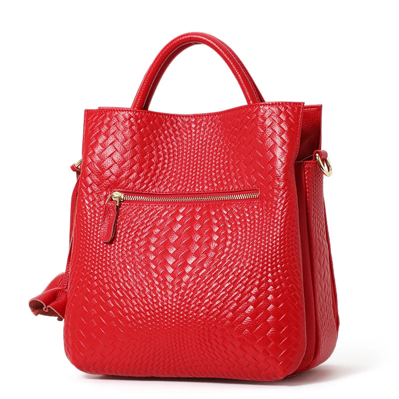 Aidrani genuine leather women's handbag with woven pattern and large interior capacity