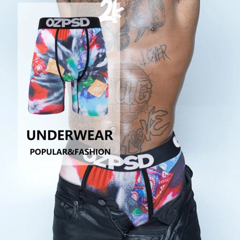 Men's printed boxer briefs set, five-piece patterned underwear collection