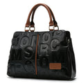 Aidrani Letter Embossed Genuine Leather Tote Bag