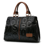 Aidrani Letter Embossed Genuine Leather Tote Bag