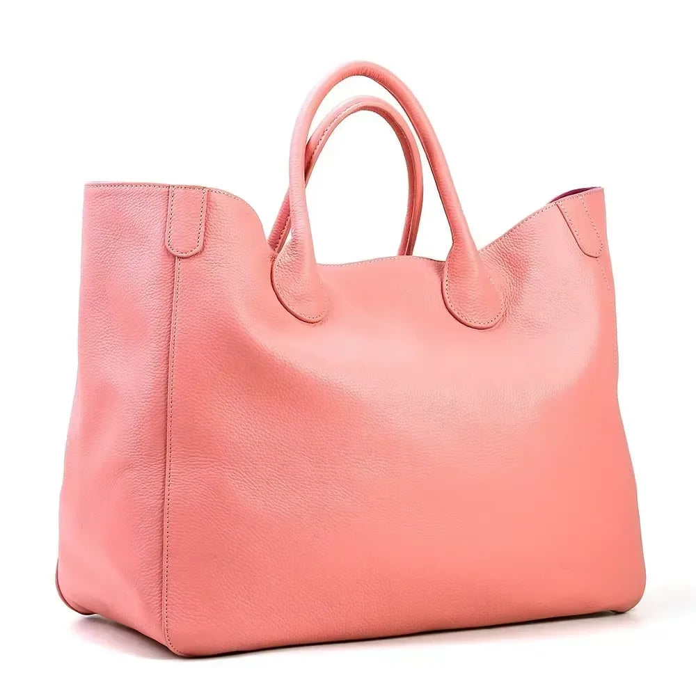 Oversized 41cm Big Women Tote Bag 100% Natural Leather Top Cow Hide Leather Handbag Luxury Lady Travel Bag Daily New - Luggage Travel Bags by eprolo | Available at Handbags Specialist Headquarter