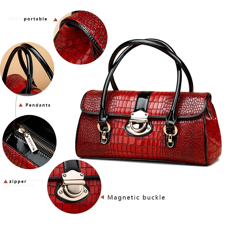 Aidrani Croc-Embossed Patent Leather Barrel Bag