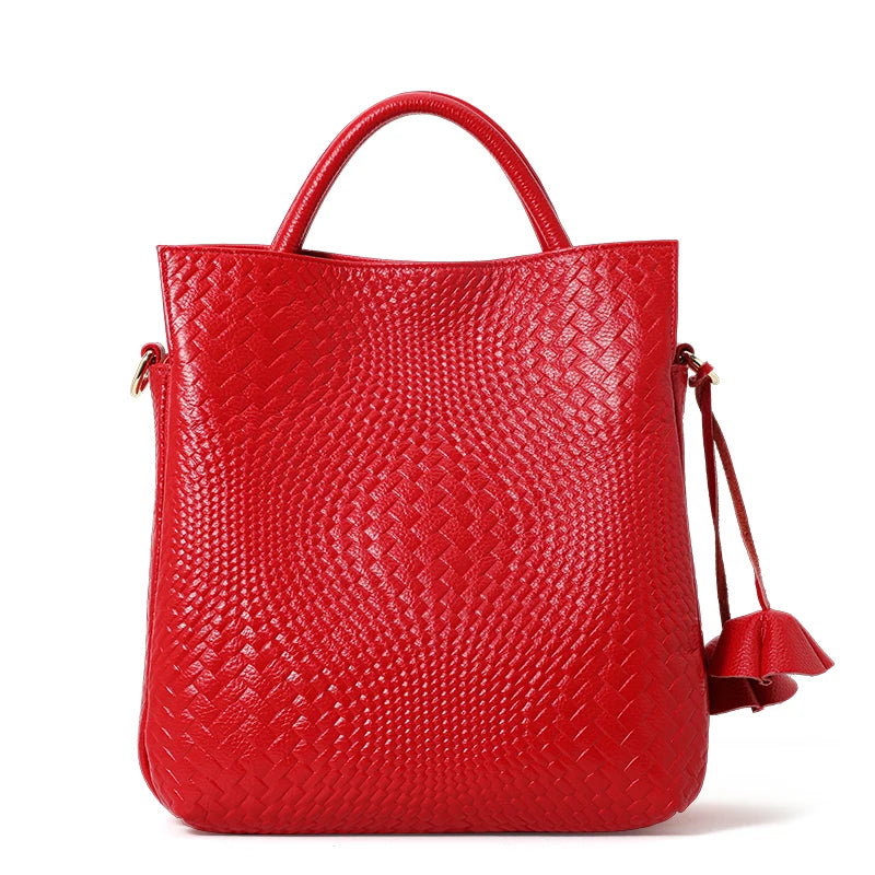 Aidrani genuine leather women's handbag with woven pattern and large interior capacity