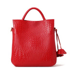 Aidrani genuine leather women's handbag with woven pattern and large interior capacity